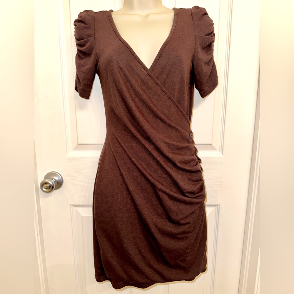 Rouched Brown Dress with Button detail